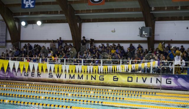 LSU Held Inaugural Cannonball Competition For Fans During Dual Meet Against Texas
